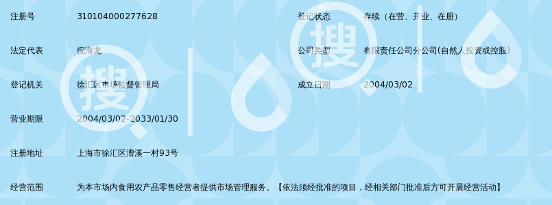 上海荣昶农副产品市场经营管理有限公司漕溪路