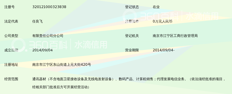 南京驰信通信设备有限公司江宁万达第三分公司