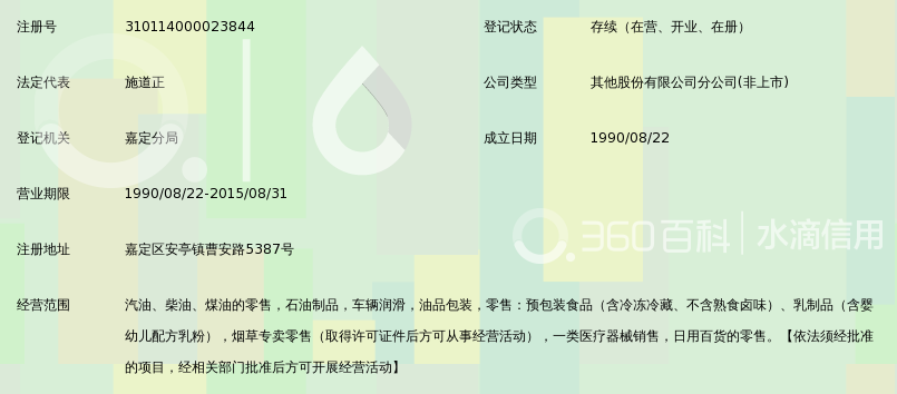 中国石化销售有限公司上海嘉定石油分公司安亭