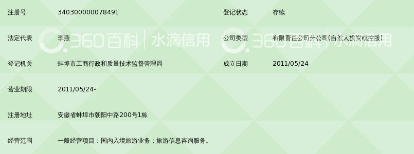 蚌埠市春光国际旅行社有限责任公司朝阳路营业